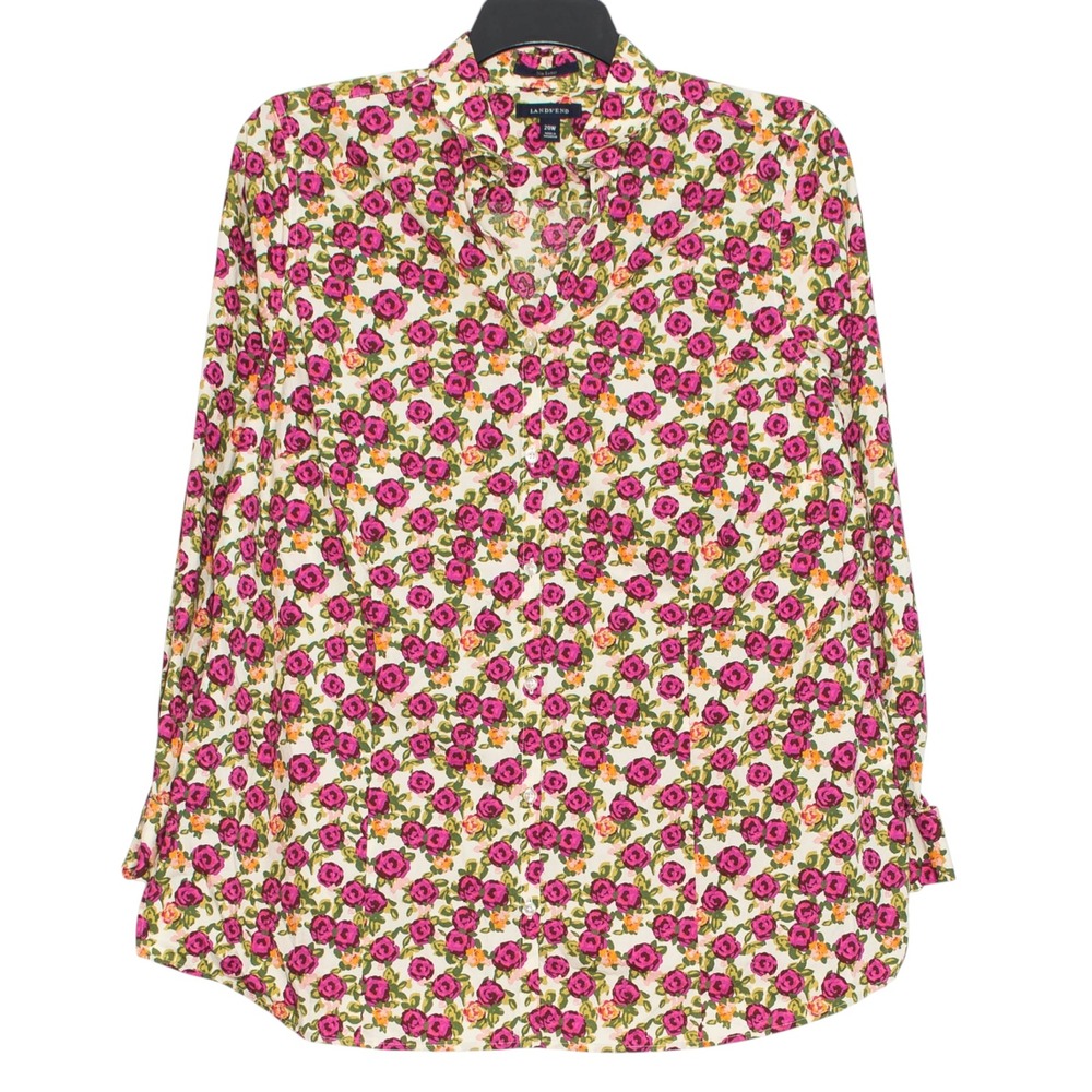 Lands End Top Floral Button Up No Iron Long Sleeve Cottagecore Plus Size 20W